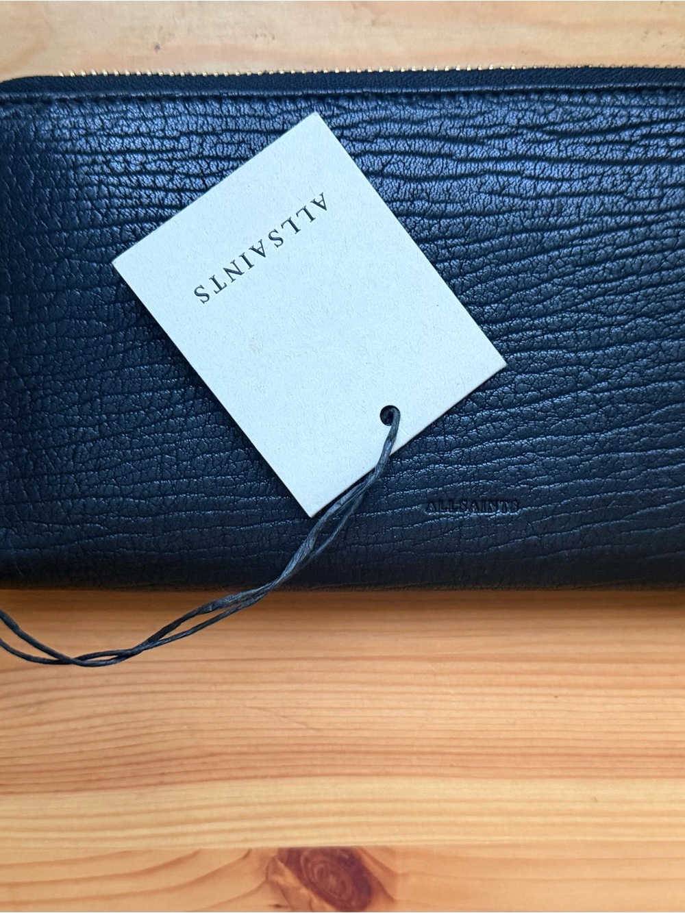 All Saints Black Textured Leather Zip Wallet